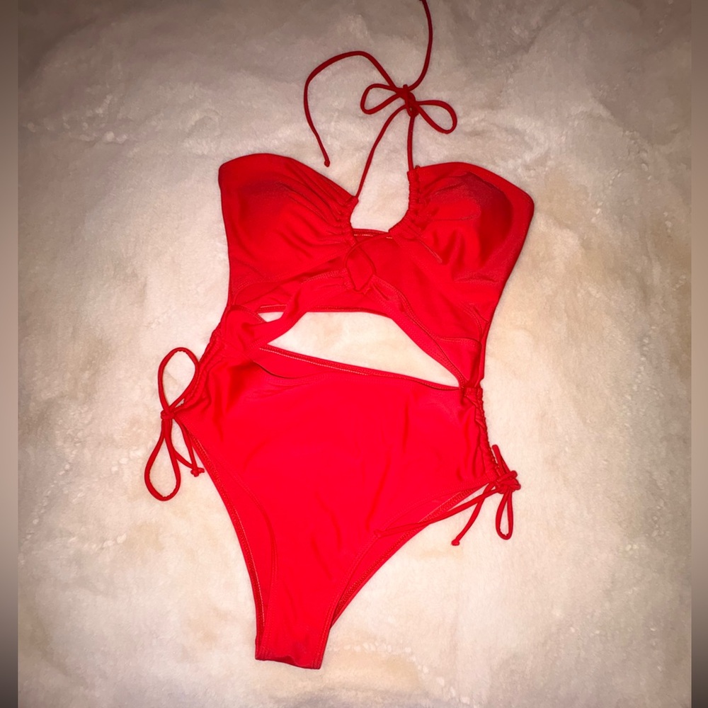 Red Girls' One-Piece Swimsuit with Cutout - Brand